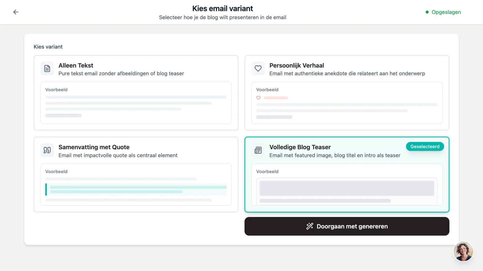 Keuze voor de mailvariant Volledige Blog Teaser in dibbi