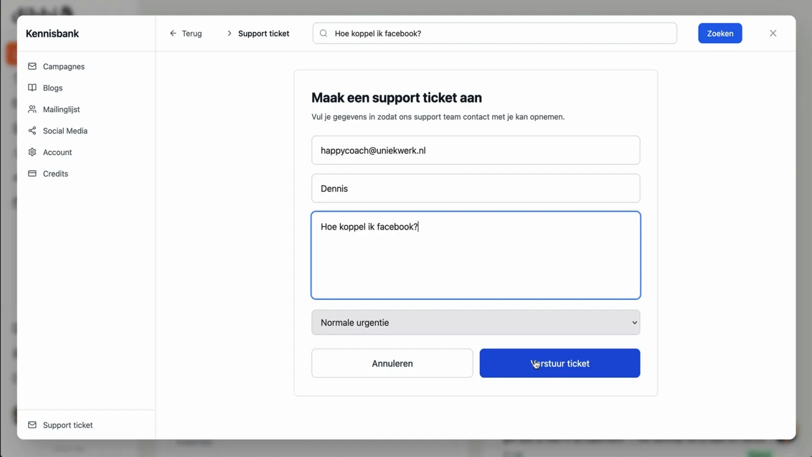 Een support-ticket aanmaken in dibbi