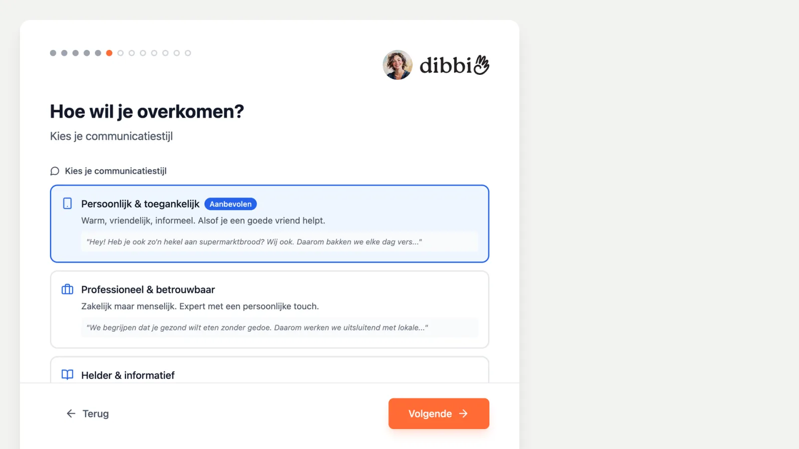 Tone of voice kiezen in dibbi: hoe wil je overkomen