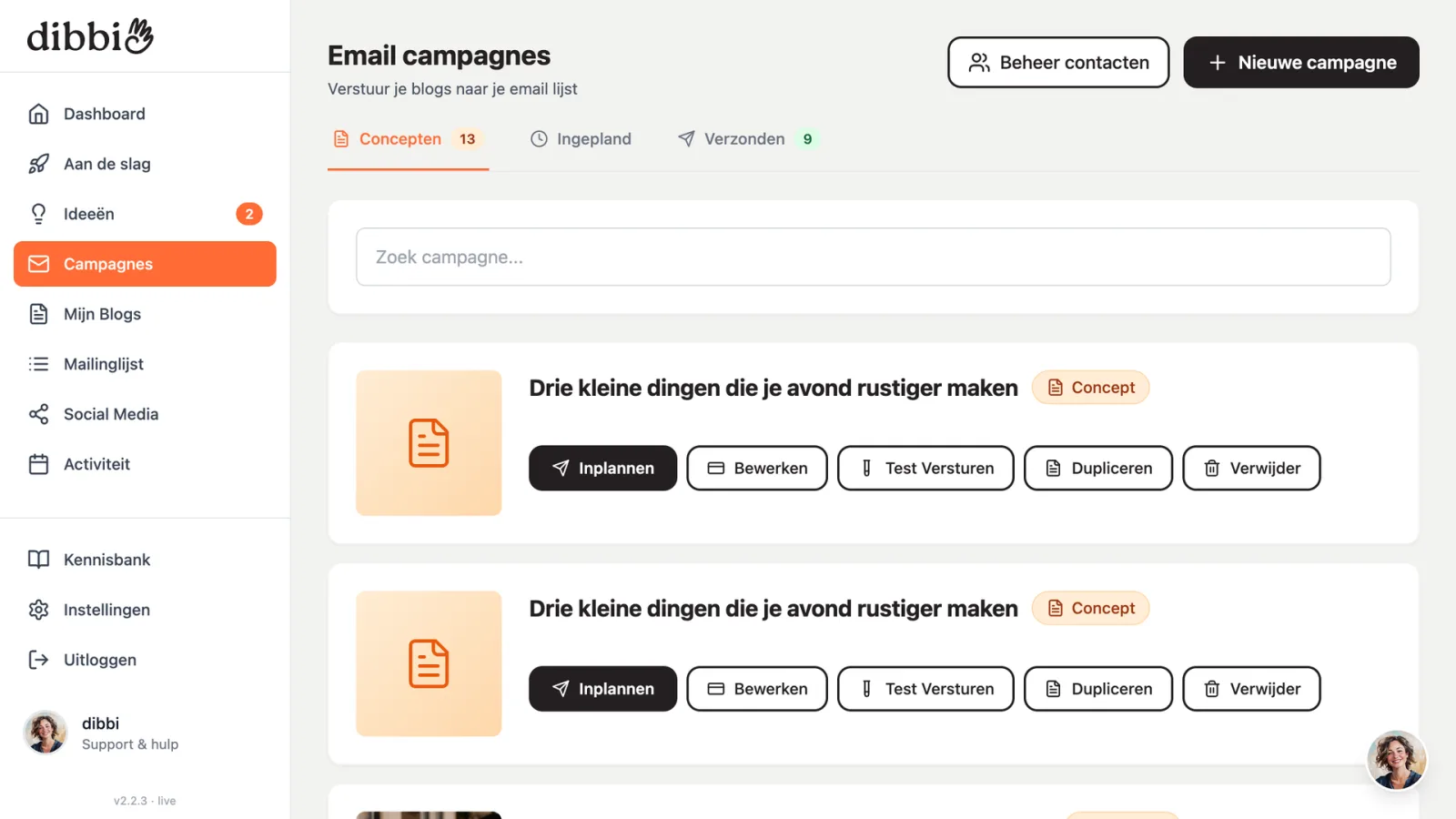 Je conceptcampagnes in dibbi, klaar om in te plannen